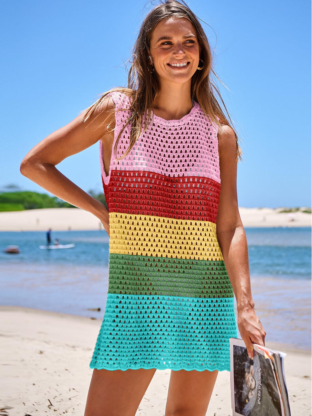 ANRABESS Womens Swimsuit Cover Up Sleeveless Knit 2026 Summer Outfits Swimwear Bathing Suit Coverup Crochet Beach Dress