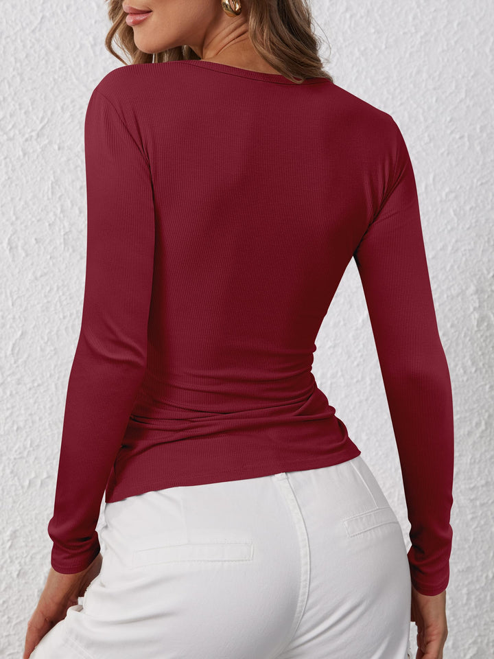 ANRABESS Women's Long Sleeve Henley Tops Ribbed Knit Slim Fitted Trendy T Shirt Basic Tees Layer 2026 Fall Fashion Outfits