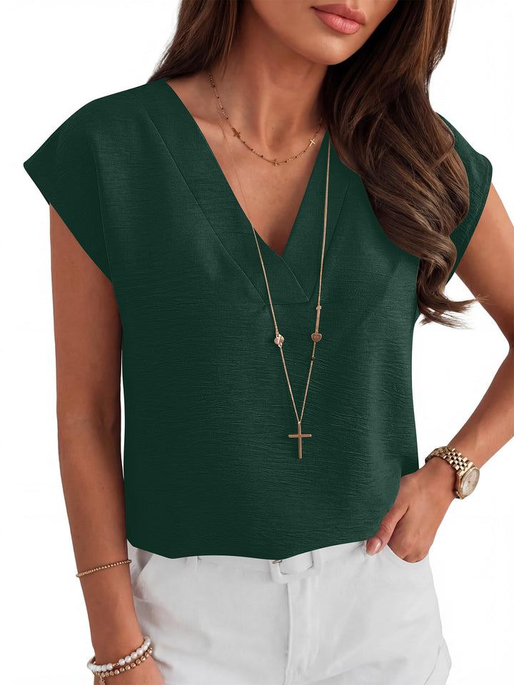 ANRABESS Women Tops V Neck T Shirts Cap Sleeve Business Casual Tops for Women Summer Loose Fit Dressy Work Office Blouses Cute Clothes Trendy Outfits