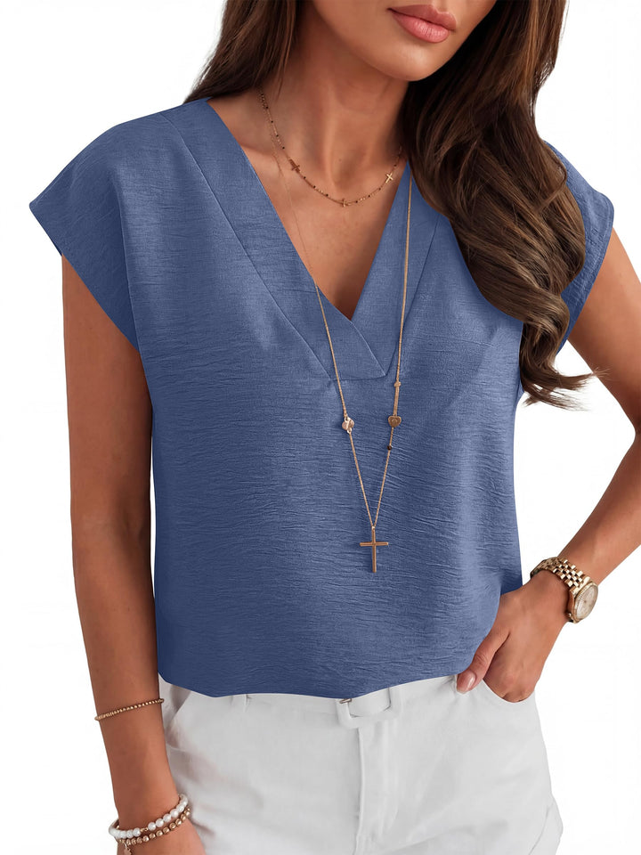ANRABESS Women Tops V Neck T Shirts Cap Sleeve Business Casual Tops for Women Summer Loose Fit Dressy Work Office Blouses Cute Clothes Trendy Outfits