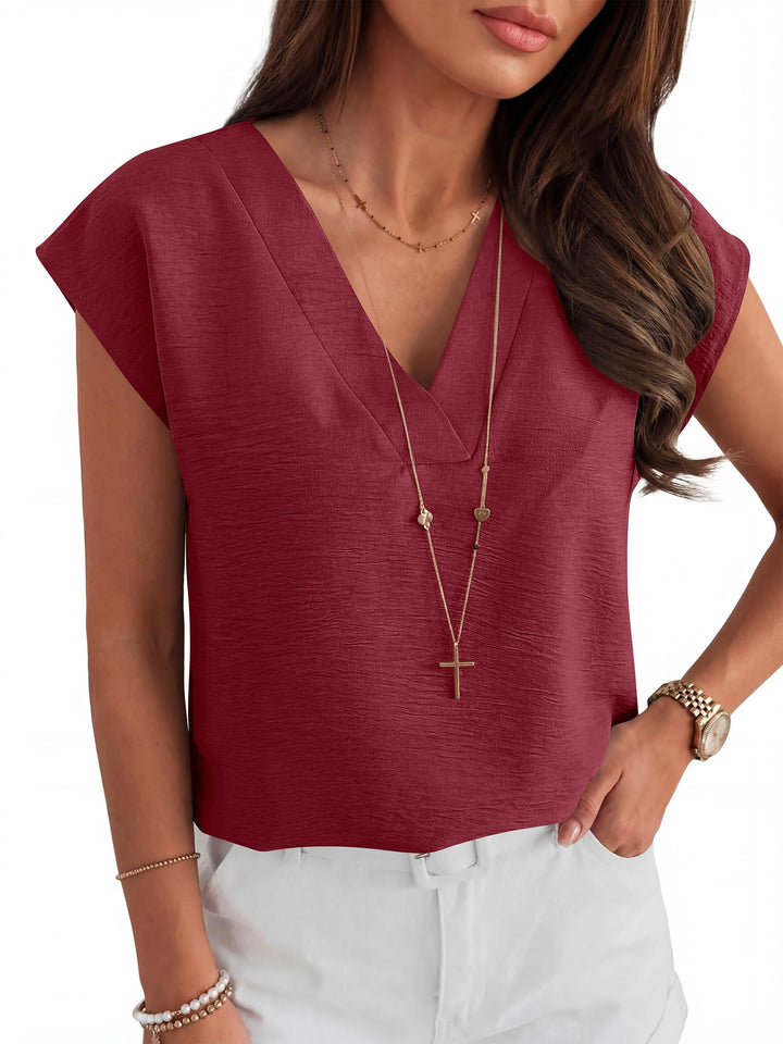 ANRABESS Women Tops V Neck T Shirts Cap Sleeve Business Casual Tops for Women Summer Loose Fit Dressy Work Office Blouses Cute Clothes Trendy Outfits