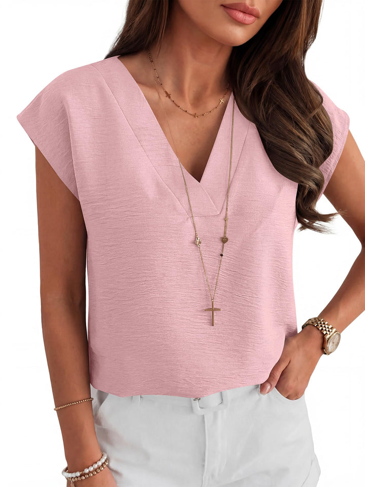 ANRABESS Women Tops V Neck T Shirts Cap Sleeve Business Casual Tops for Women Summer Loose Fit Dressy Work Office Blouses Cute Clothes Trendy Outfits