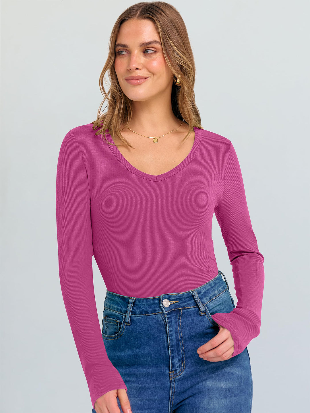 ANRABESS Long Sleeve Shirts for Women Soft Comfy Ribbed Knit Fitted T-Shirts Casual Trendy Y2K Basic Tops Fall Winter Underscrub Layering Clothes