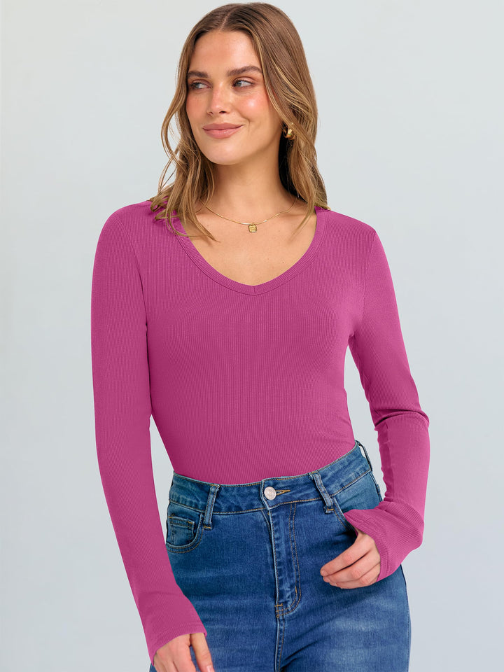 ANRABESS Long Sleeve Shirts for Women Soft Comfy Ribbed Knit Fitted T-Shirts Casual Trendy Y2K Basic Tops Fall Winter Underscrub Layering Clothes