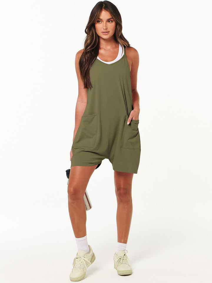 ANRABESS Summer Jumpsuits for Women 2026 Casual Adjustable Spaghetti Strap Rompers for Women Outfits Sleeveless Loose Shorts Overalls with Pockets