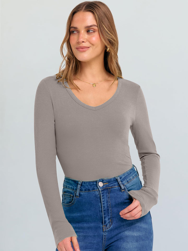 ANRABESS Long Sleeve Shirts for Women Soft Comfy Ribbed Knit Fitted T-Shirts Casual Trendy Y2K Basic Tops Fall Winter Underscrub Layering Clothes