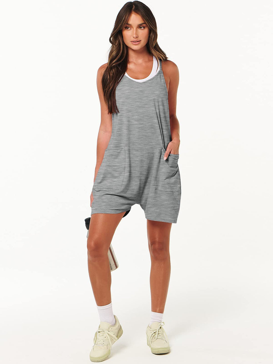 ANRABESS Summer Jumpsuits for Women 2026 Casual Adjustable Spaghetti Strap Rompers for Women Outfits Sleeveless Loose Shorts Overalls with Pockets