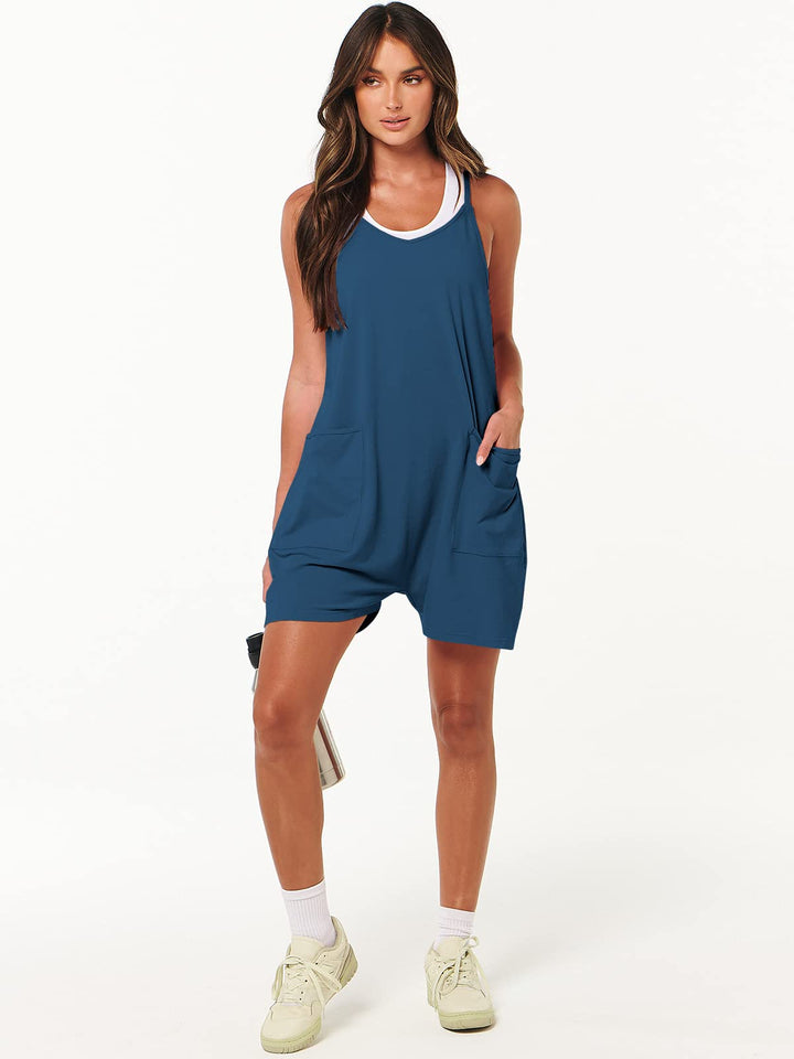 ANRABESS Summer Jumpsuits for Women 2026 Casual Adjustable Spaghetti Strap Rompers for Women Outfits Sleeveless Loose Shorts Overalls with Pockets