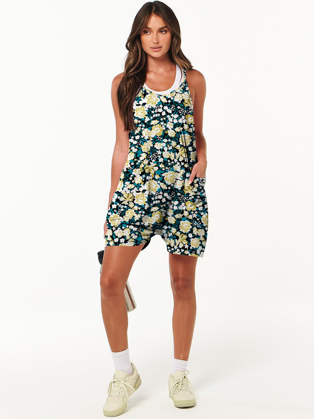ANRABESS Summer Jumpsuits for Women 2026 Casual Adjustable Spaghetti Strap Rompers for Women Outfits Sleeveless Loose Shorts Overalls with Pockets
