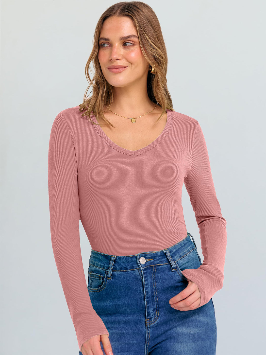 ANRABESS Long Sleeve Shirts for Women Soft Comfy Ribbed Knit Fitted T-Shirts Casual Trendy Y2K Basic Tops Fall Winter Underscrub Layering Clothes