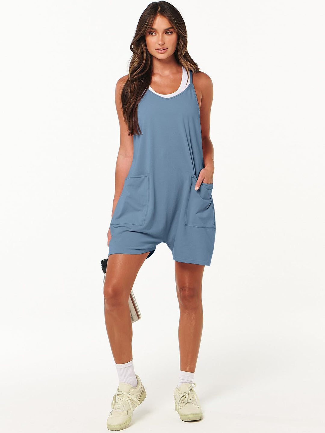 ANRABESS Summer Jumpsuits for Women 2026 Casual Adjustable Spaghetti Strap Rompers for Women Outfits Sleeveless Loose Shorts Overalls with Pockets