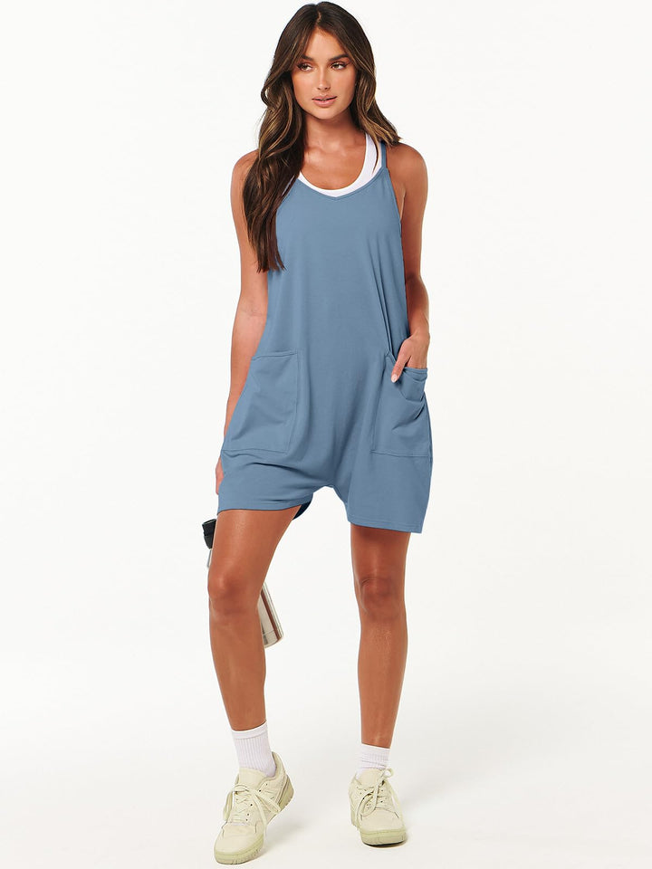 ANRABESS Summer Jumpsuits for Women 2026 Casual Adjustable Spaghetti Strap Rompers for Women Outfits Sleeveless Loose Shorts Overalls with Pockets