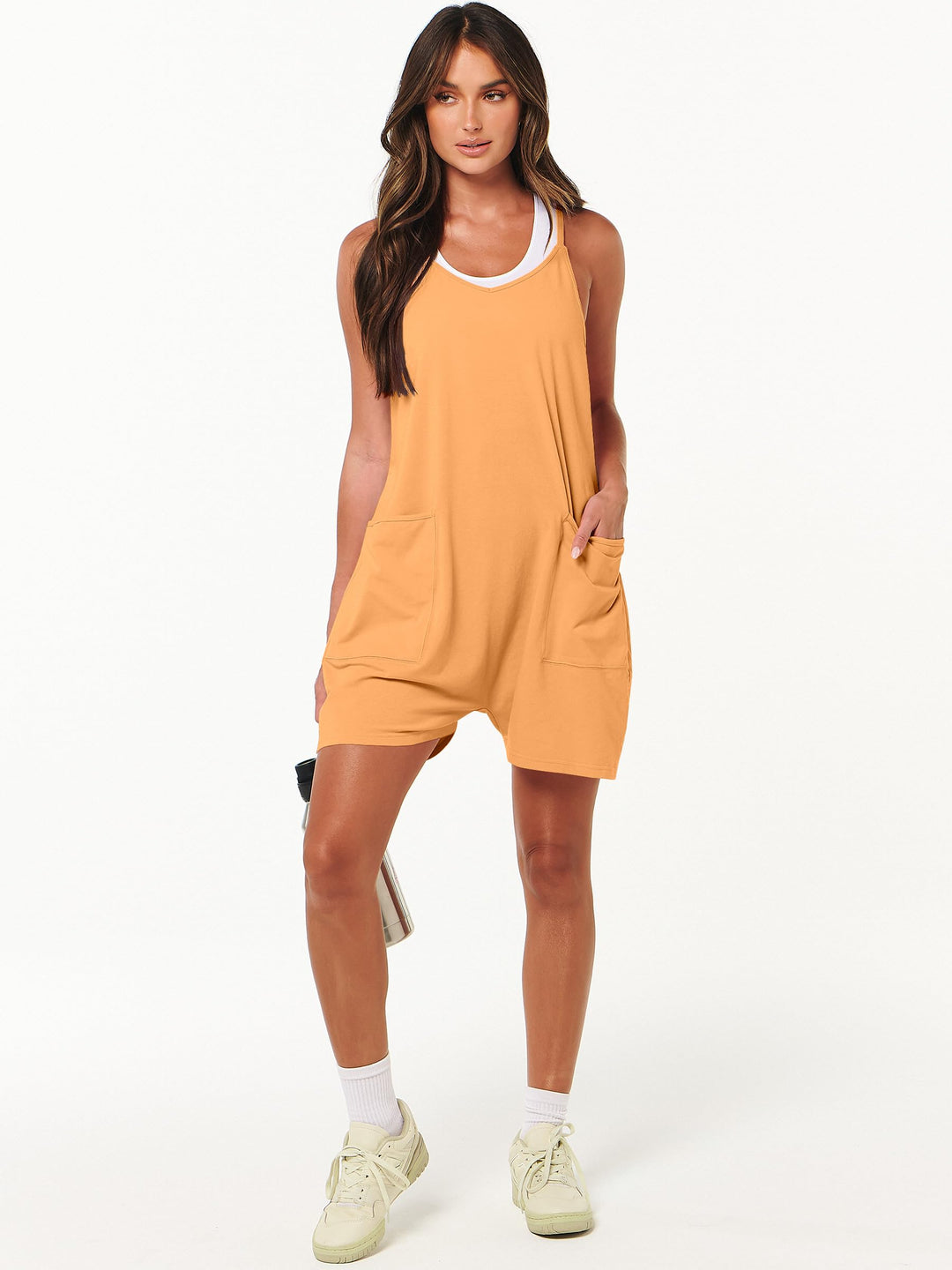 ANRABESS Summer Jumpsuits for Women 2026 Casual Adjustable Spaghetti Strap Rompers for Women Outfits Sleeveless Loose Shorts Overalls with Pockets
