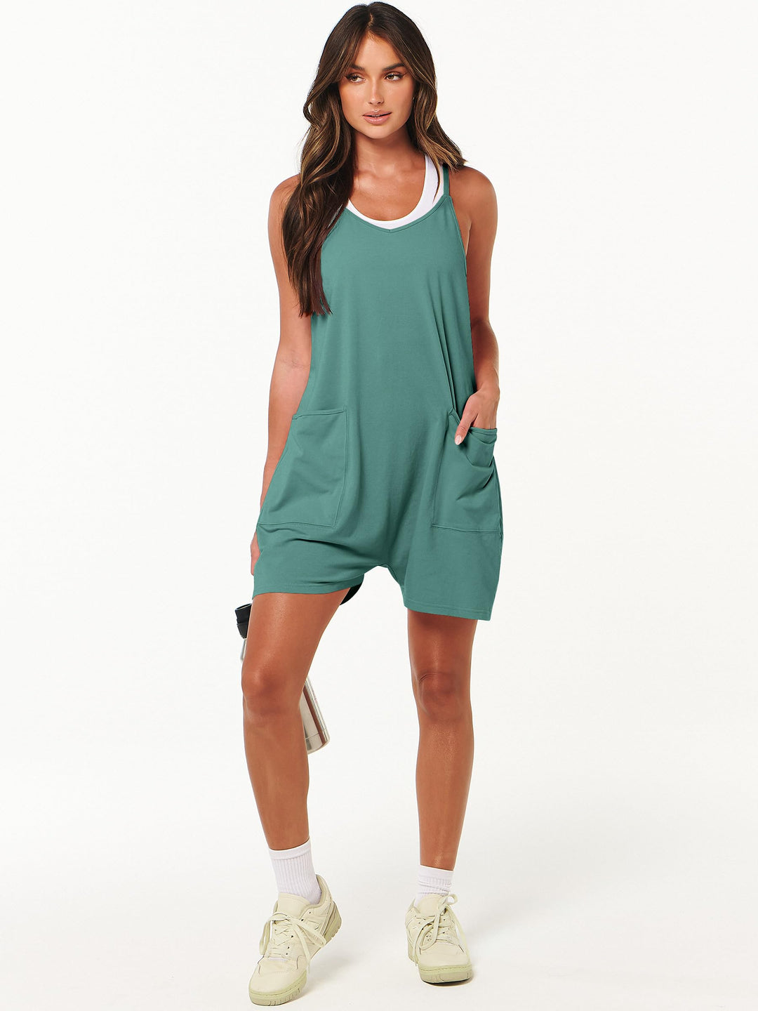 ANRABESS Summer Jumpsuits for Women 2026 Casual Adjustable Spaghetti Strap Rompers for Women Outfits Sleeveless Loose Shorts Overalls with Pockets