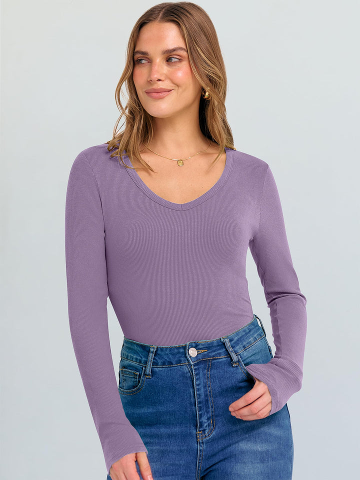 ANRABESS Long Sleeve Shirts for Women Soft Comfy Ribbed Knit Fitted T-Shirts Casual Trendy Y2K Basic Tops Fall Winter Underscrub Layering Clothes
