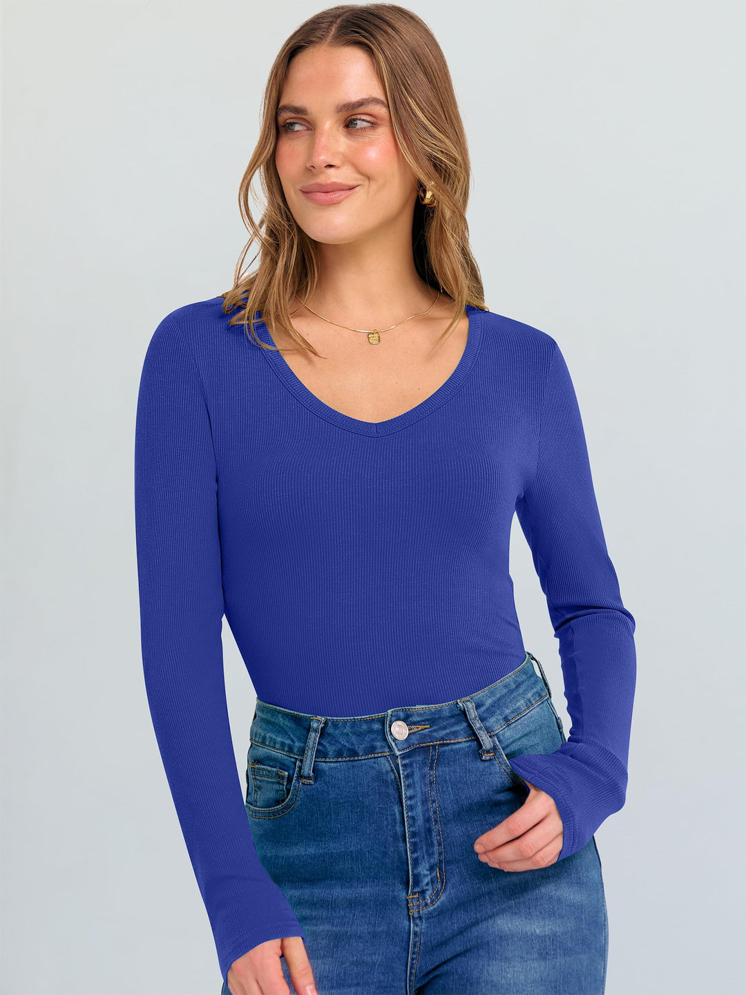 ANRABESS Long Sleeve Shirts for Women Soft Comfy Ribbed Knit Fitted T-Shirts Casual Trendy Y2K Basic Tops Fall Winter Underscrub Layering Clothes