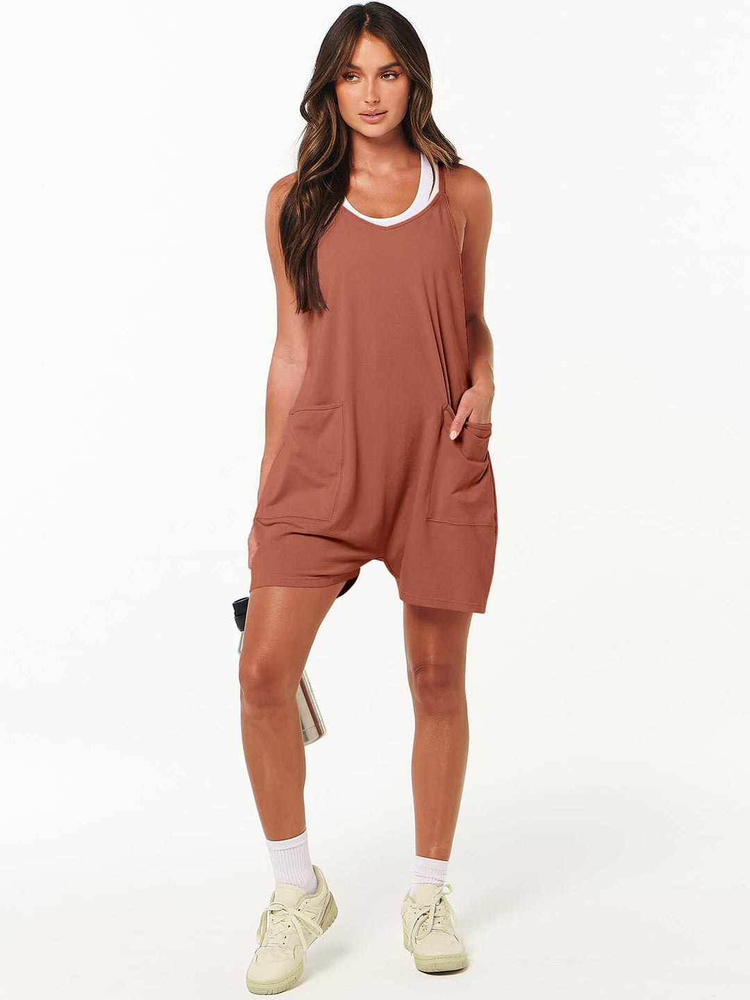 ANRABESS Summer Jumpsuits for Women 2026 Casual Adjustable Spaghetti Strap Rompers for Women Outfits Sleeveless Loose Shorts Overalls with Pockets