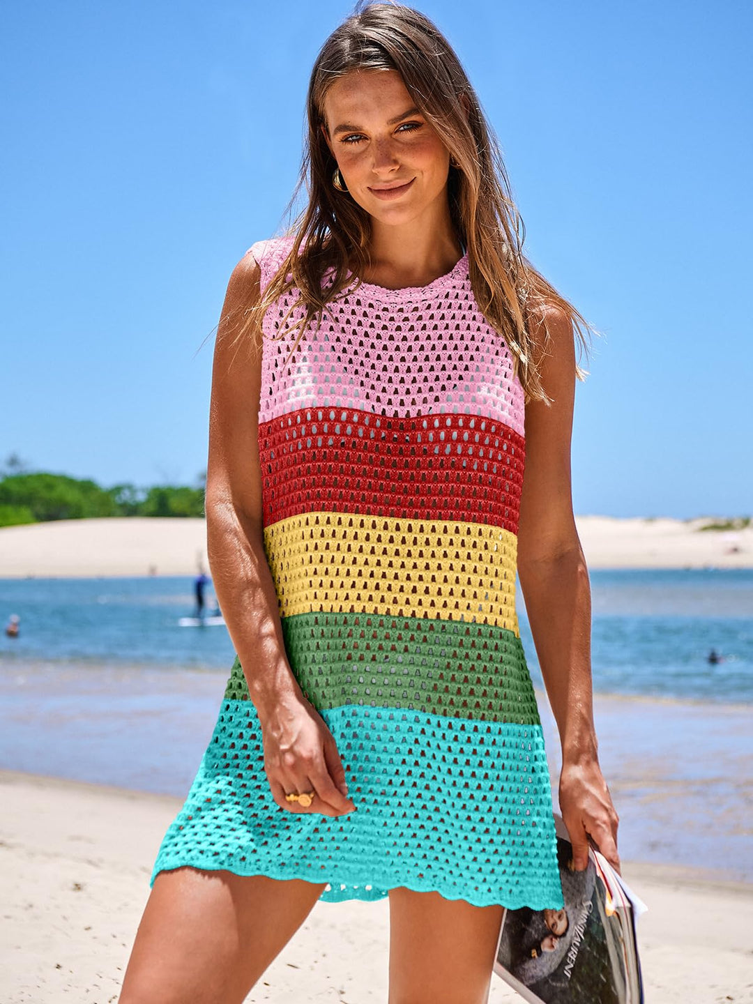 ANRABESS Womens Swimsuit Cover Up Sleeveless Knit 2026 Summer Outfits Swimwear Bathing Suit Coverup Crochet Beach Dress