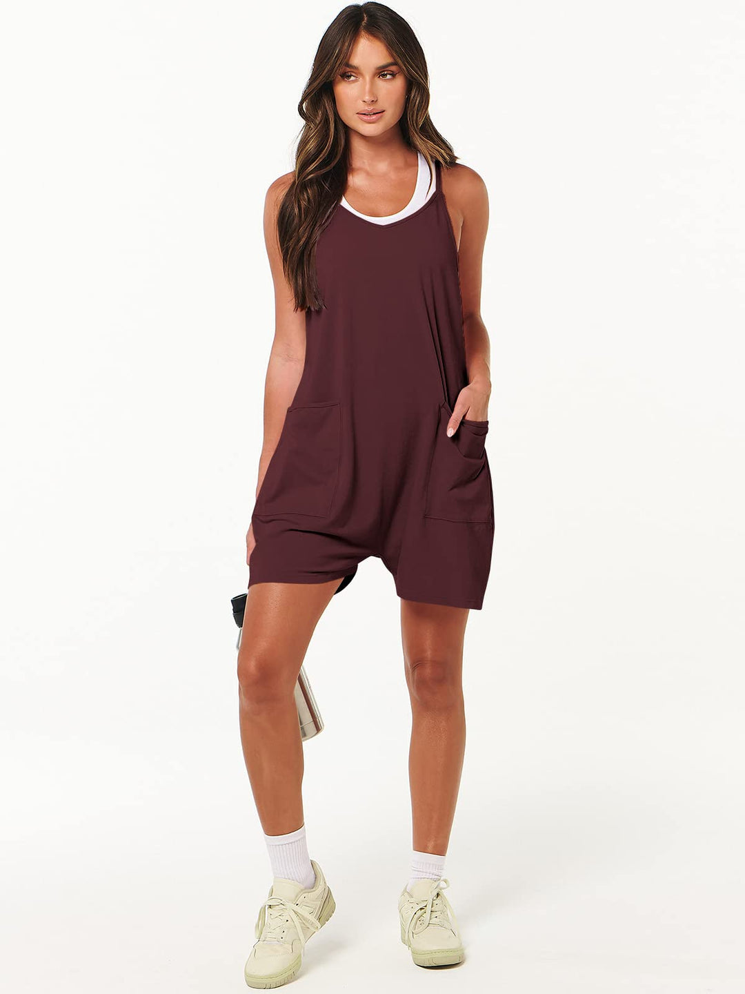 ANRABESS Summer Jumpsuits for Women 2026 Casual Adjustable Spaghetti Strap Rompers for Women Outfits Sleeveless Loose Shorts Overalls with Pockets
