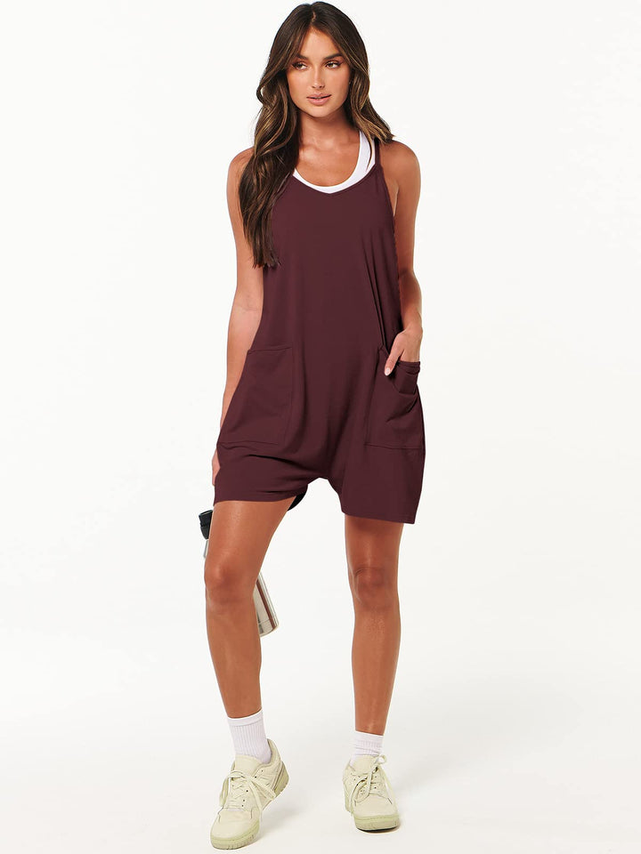 ANRABESS Summer Jumpsuits for Women 2026 Casual Adjustable Spaghetti Strap Rompers for Women Outfits Sleeveless Loose Shorts Overalls with Pockets