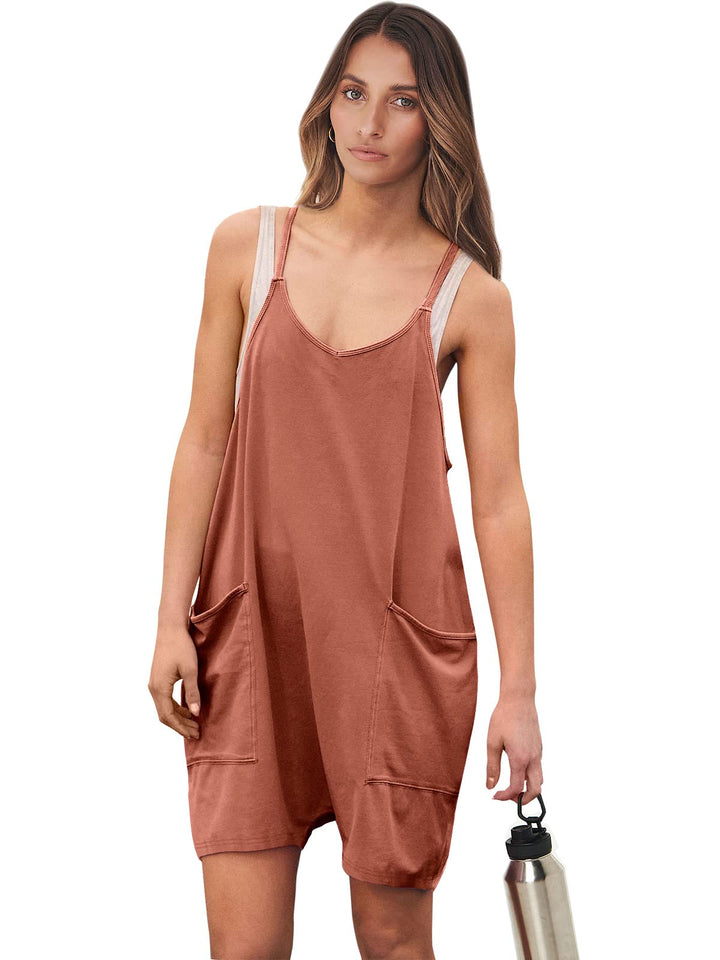 ANRABESS Summer Jumpsuits for Women 2026 Casual Adjustable Spaghetti Strap Rompers for Women Outfits Sleeveless Loose Shorts Overalls with Pockets