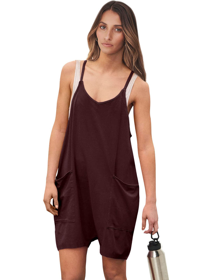 ANRABESS Summer Jumpsuits for Women 2026 Casual Adjustable Spaghetti Strap Rompers for Women Outfits Sleeveless Loose Shorts Overalls with Pockets