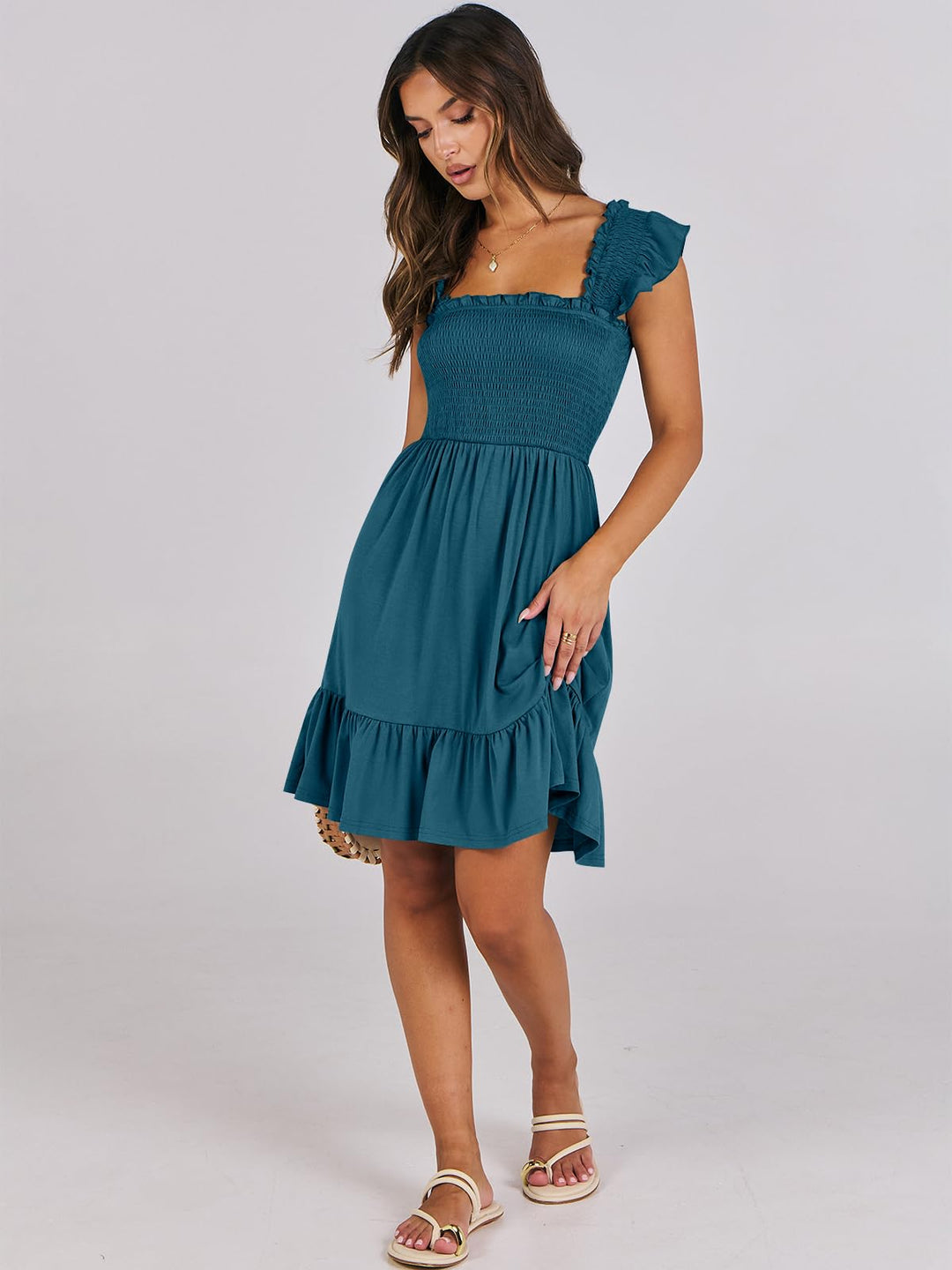ANRABESS Boho Sleeveless Square Neck Beach Dress