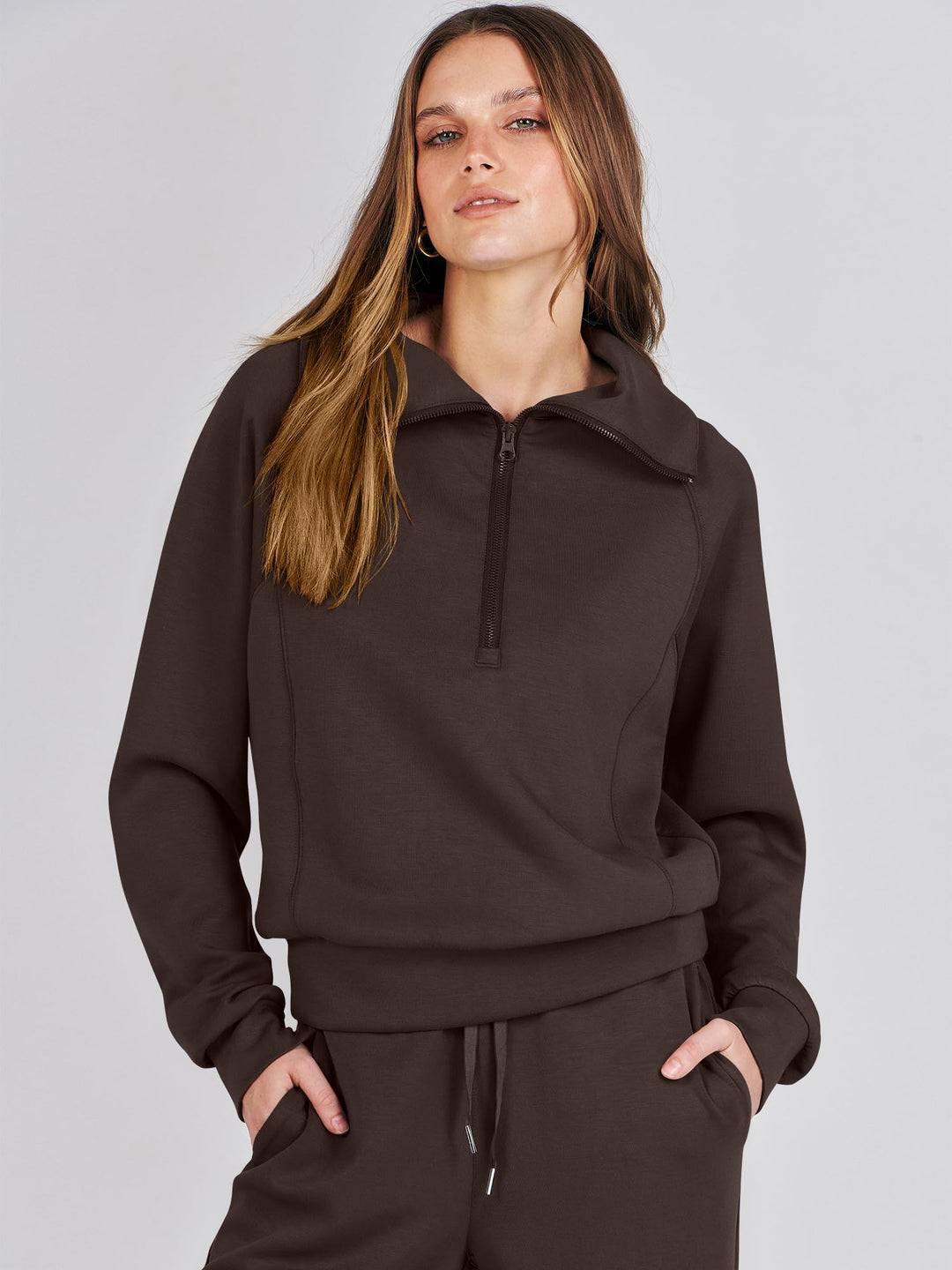ANRABESS 2 Piece Outfits for Women Half Zip Sweatshirt & Wide Leg Pants Airport Travel Lounge Matching Fall Winter Sets Sweatsuits Clothing