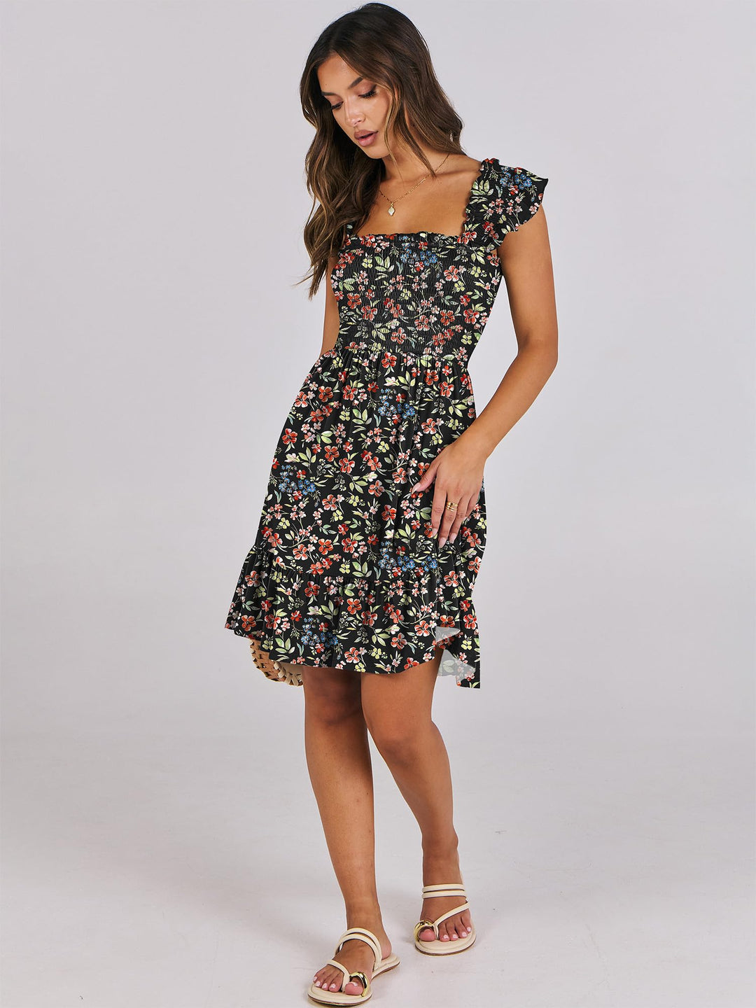 ANRABESS Boho Sleeveless Square Neck Beach Dress
