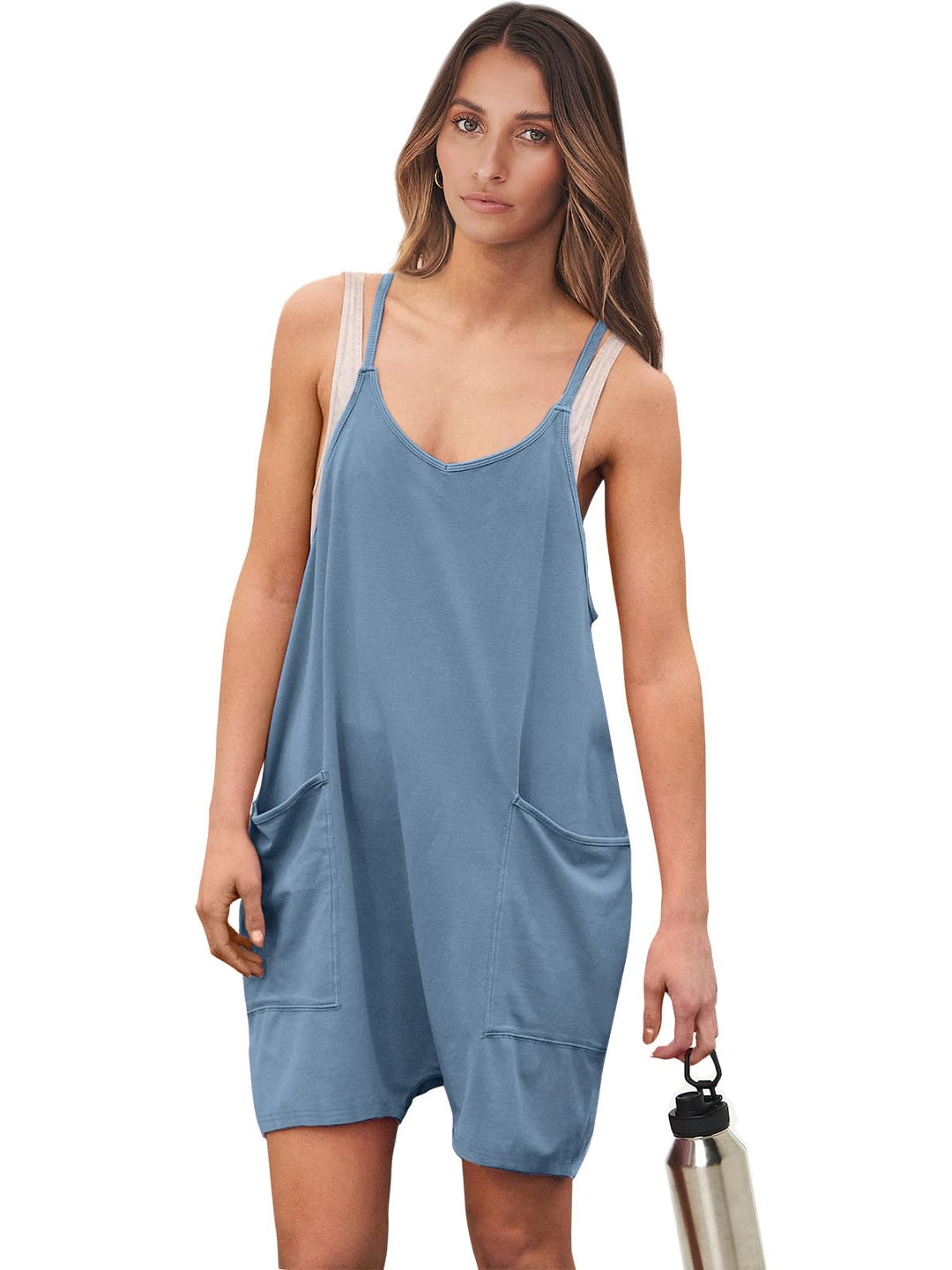 ANRABESS Summer Jumpsuits for Women 2026 Casual Adjustable Spaghetti Strap Rompers for Women Outfits Sleeveless Loose Shorts Overalls with Pockets