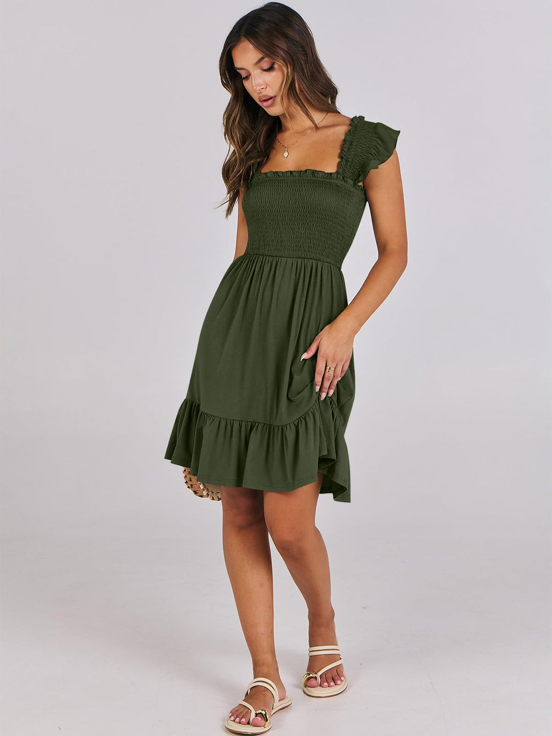 ANRABESS Boho Sleeveless Square Neck Beach Dress