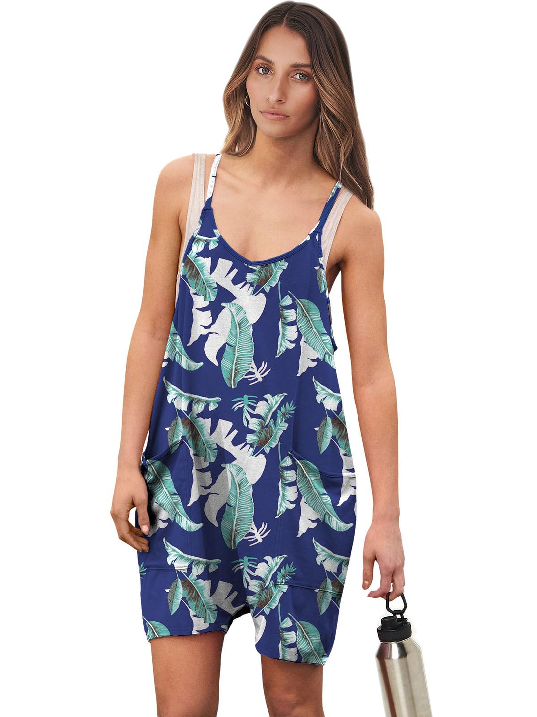 ANRABESS Summer Jumpsuits for Women 2026 Casual Adjustable Spaghetti Strap Rompers for Women Outfits Sleeveless Loose Shorts Overalls with Pockets