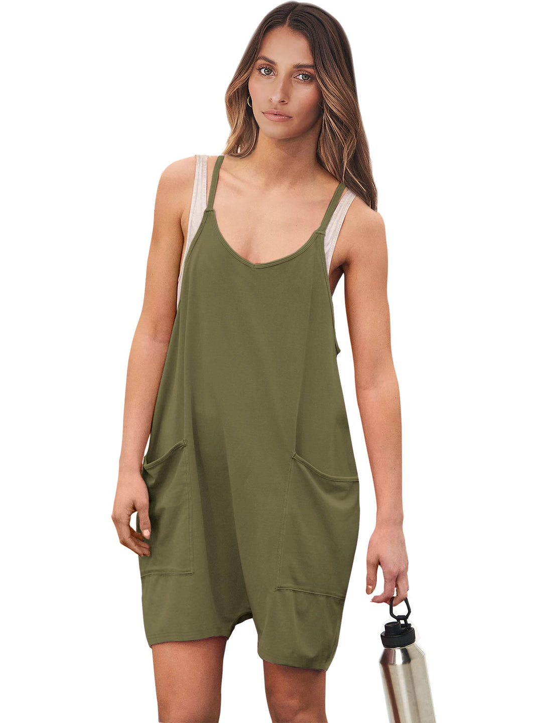 ANRABESS Summer Jumpsuits for Women 2026 Casual Adjustable Spaghetti Strap Rompers for Women Outfits Sleeveless Loose Shorts Overalls with Pockets