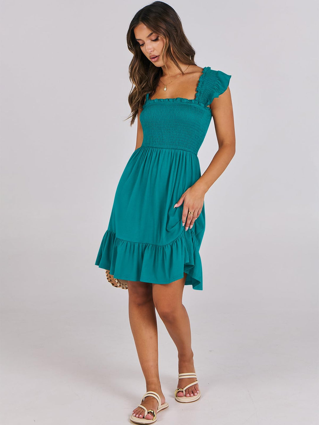 ANRABESS Boho Sleeveless Square Neck Beach Dress