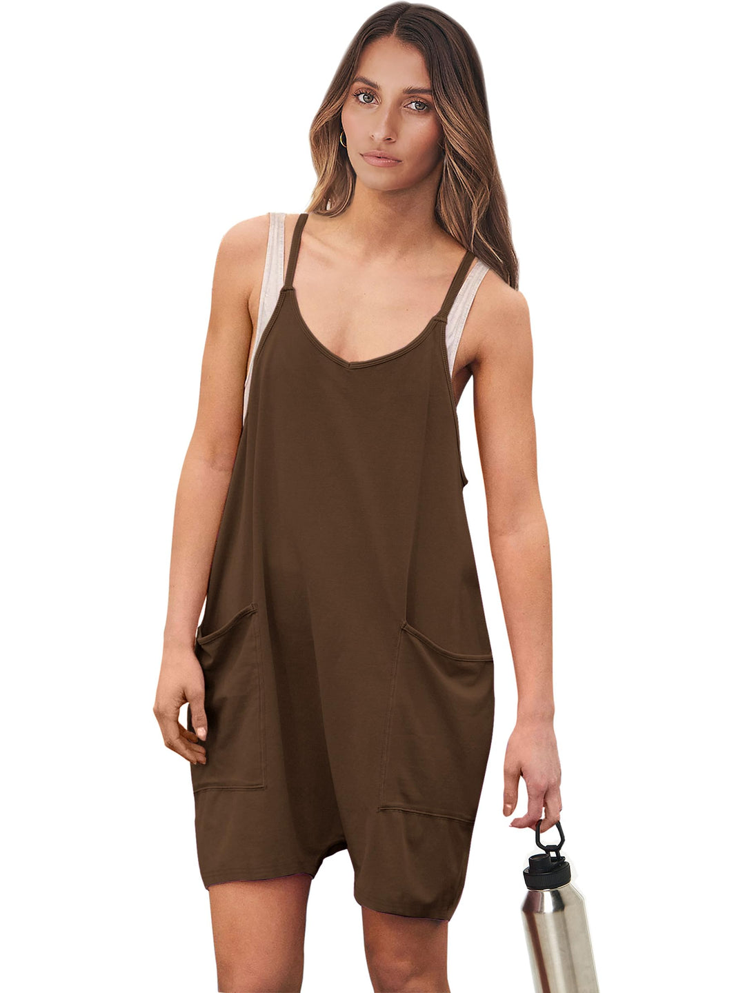 ANRABESS Summer Jumpsuits for Women 2026 Casual Adjustable Spaghetti Strap Rompers for Women Outfits Sleeveless Loose Shorts Overalls with Pockets