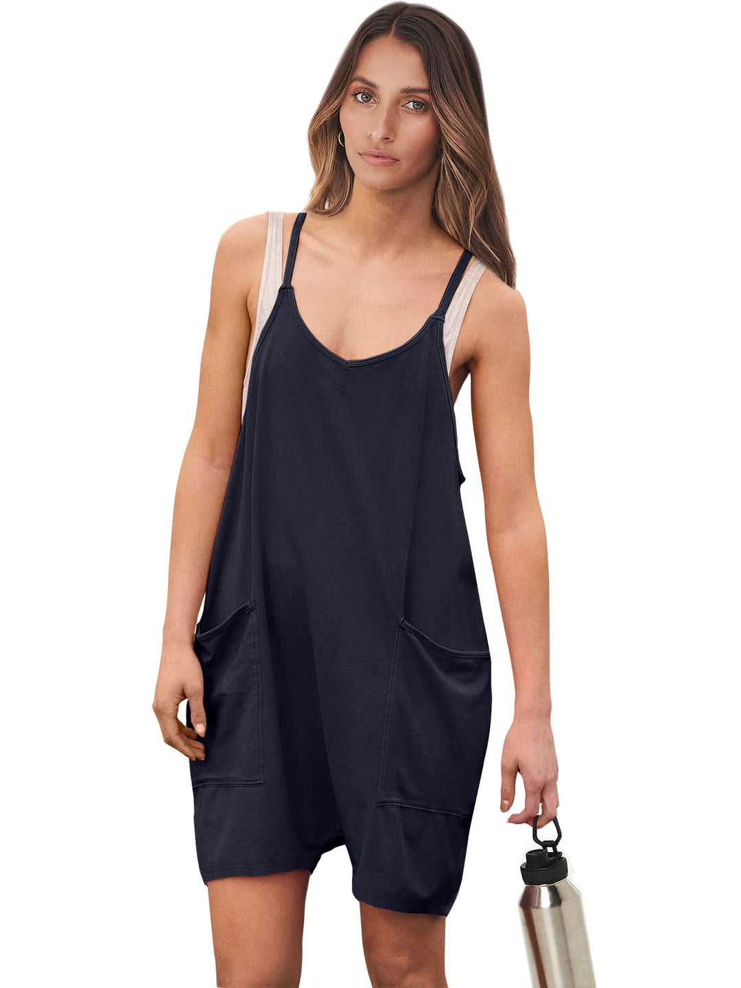 ANRABESS Summer Jumpsuits for Women 2026 Casual Adjustable Spaghetti Strap Rompers for Women Outfits Sleeveless Loose Shorts Overalls with Pockets
