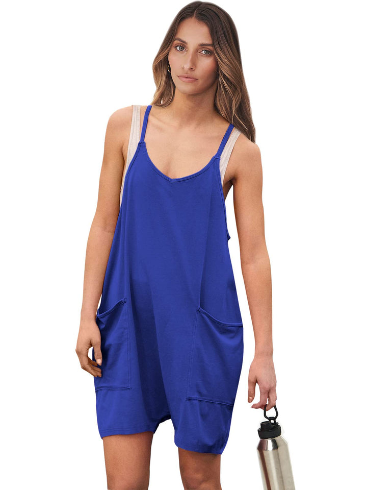 ANRABESS Summer Jumpsuits for Women 2026 Casual Adjustable Spaghetti Strap Rompers for Women Outfits Sleeveless Loose Shorts Overalls with Pockets