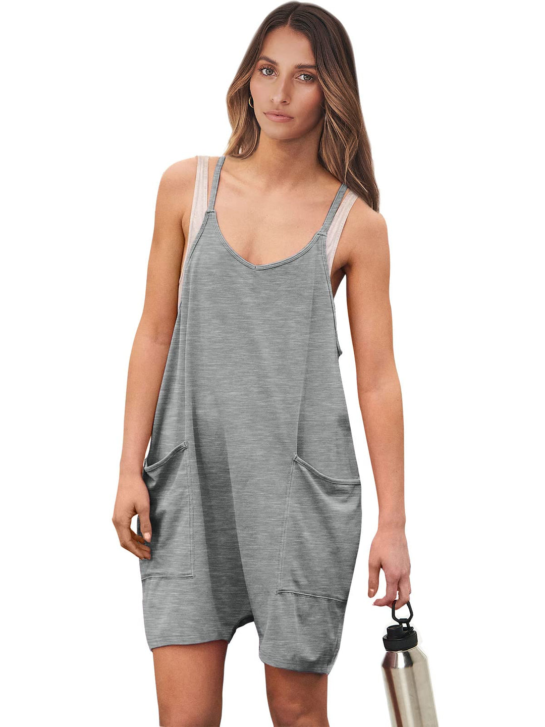 ANRABESS Summer Jumpsuits for Women 2026 Casual Adjustable Spaghetti Strap Rompers for Women Outfits Sleeveless Loose Shorts Overalls with Pockets