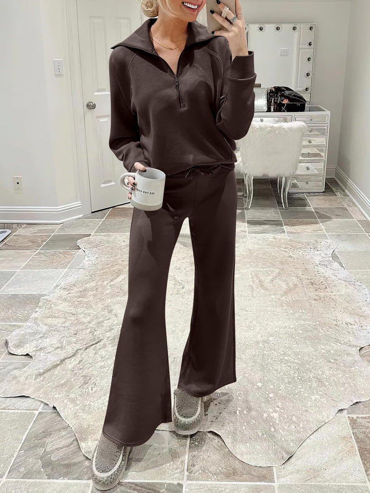 ANRABESS 2 Piece Outfits for Women Half Zip Sweatshirt & Wide Leg Pants Airport Travel Lounge Matching Fall Winter Sets Sweatsuits Clothing