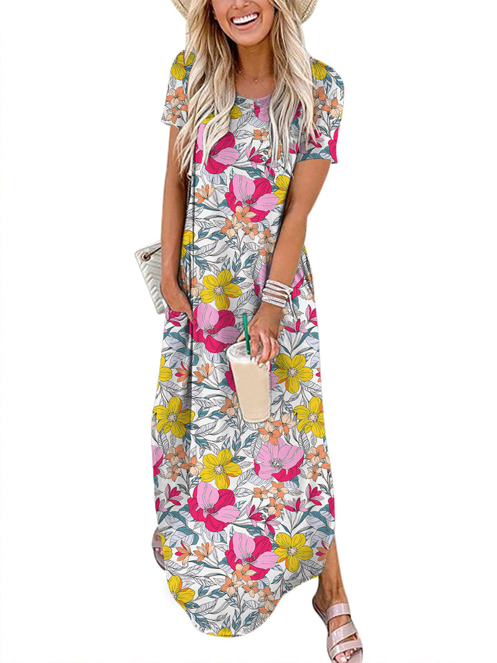 ANRABESS Womens Summer Dress Short Sleeve Maxi T Shirt Dress Loose Casual Beach Sundress with Pockets Side Slit
