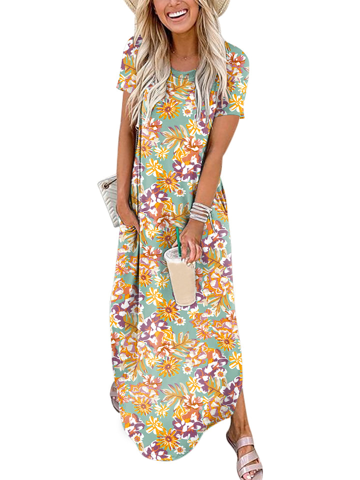 ANRABESS Womens Summer Dress Short Sleeve Maxi T Shirt Dress Loose Casual Beach Sundress with Pockets Side Slit