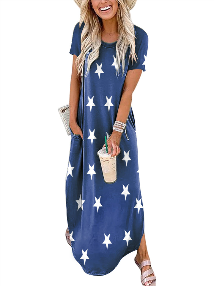 ANRABESS Womens Summer Dress Short Sleeve Maxi T Shirt Dress Loose Casual Beach Sundress with Pockets Side Slit