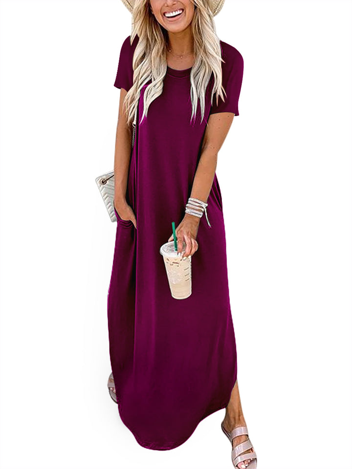 ANRABESS Womens Summer Dress Short Sleeve Maxi T Shirt Dress Loose Casual Beach Sundress with Pockets Side Slit