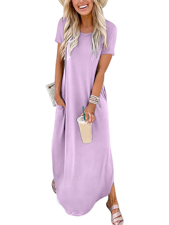ANRABESS Womens Summer Dress Short Sleeve Maxi T Shirt Dress Loose Casual Beach Sundress with Pockets Side Slit