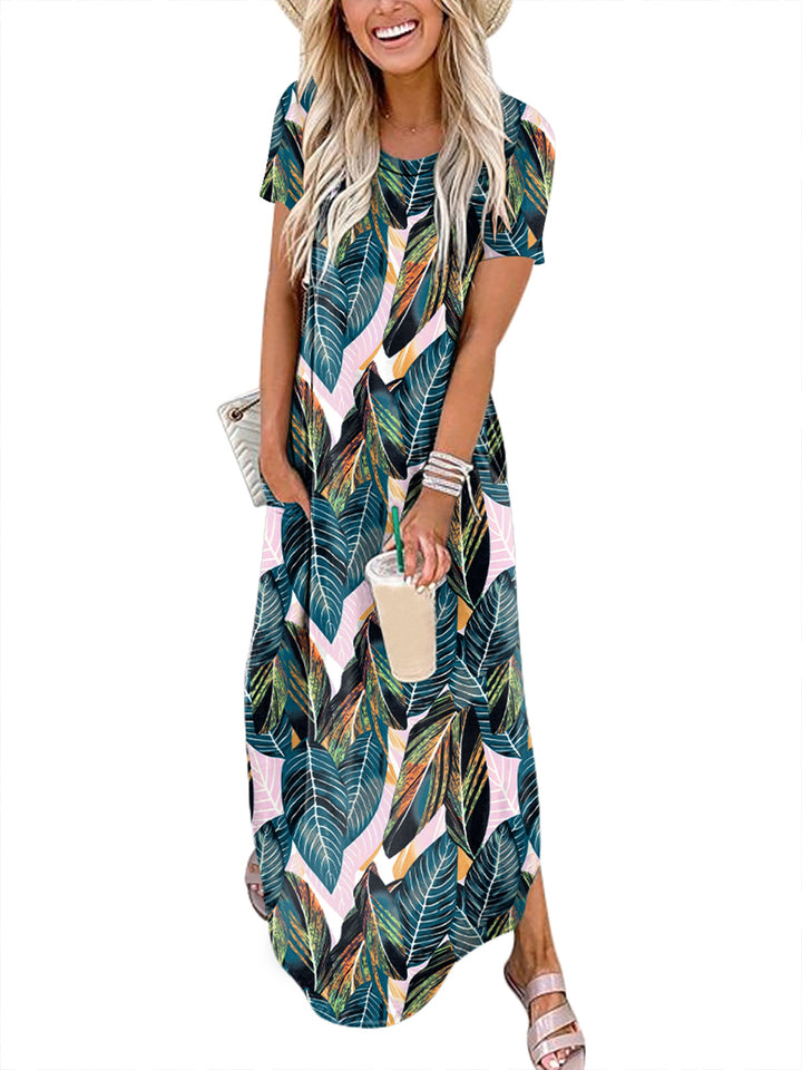 ANRABESS Womens Summer Dress Short Sleeve Maxi T Shirt Dress Loose Casual Beach Sundress with Pockets Side Slit