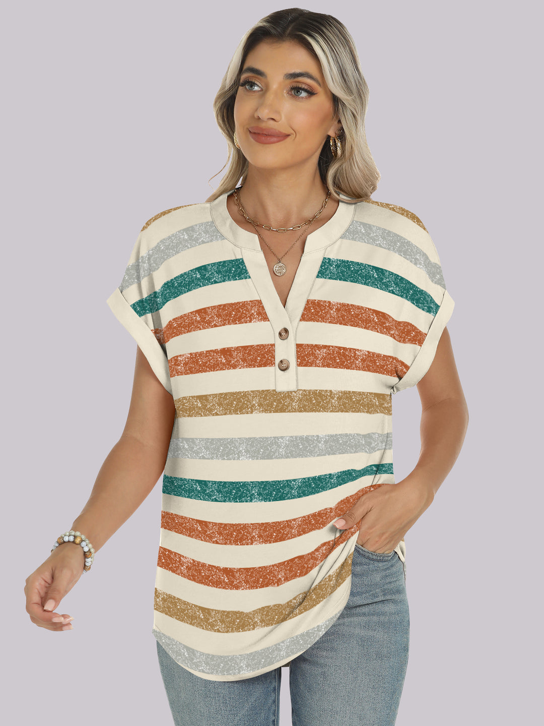 ANRABESS Womens Short Sleeve Henley Tops V Neck Dressy Casual Blouses Summer Trendy Tee Shirts 2026 Vacation Fashion Clothes