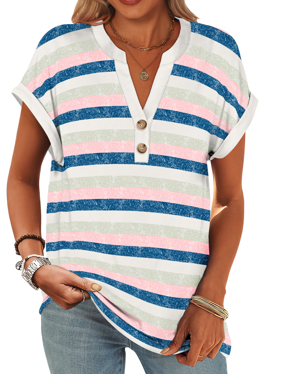 ANRABESS Womens Short Sleeve Henley Tops V Neck Dressy Casual Blouses Summer Trendy Tee Shirts 2026 Vacation Fashion Clothes