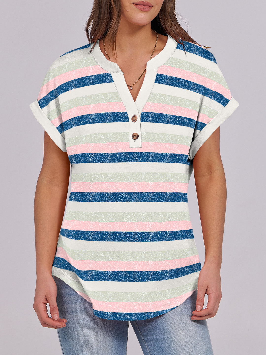 ANRABESS Womens Short Sleeve Henley Tops V Neck Dressy Casual Blouses Summer Trendy Tee Shirts 2026 Vacation Fashion Clothes