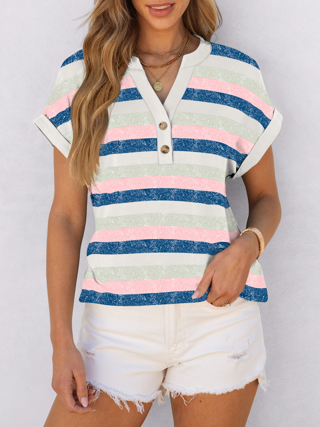 ANRABESS Womens Short Sleeve Henley Tops V Neck Dressy Casual Blouses Summer Trendy Tee Shirts 2026 Vacation Fashion Clothes