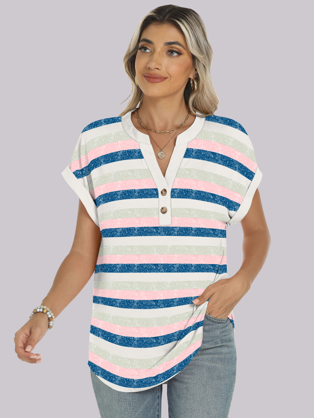 ANRABESS Womens Short Sleeve Henley Tops V Neck Dressy Casual Blouses Summer Trendy Tee Shirts 2026 Vacation Fashion Clothes